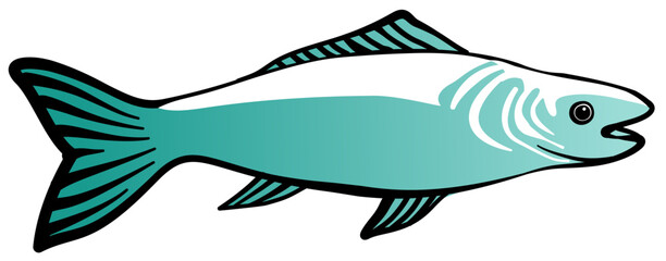 Fish Fishing Realistic Fish Black Line Art Green Gradient Color Drawing Illustration