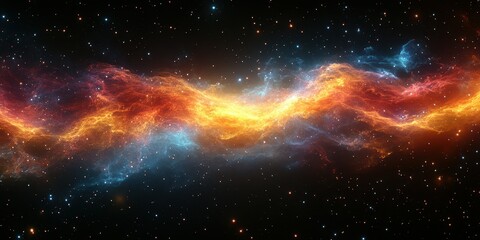 Cosmic nebula illuminated by vibrant colors in deep space showcasing the beauty of the universe