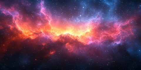 Colorful cosmic nebula showcasing vibrant hues in deep space filled with stars and gas clouds