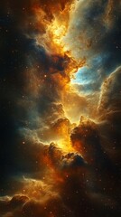 Fototapeta premium Majestic cosmic clouds illuminated by swirling colors in deep space, creating an enchanting and vibrant celestial display