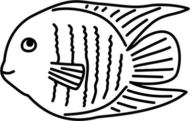 Cute Fish Black Line Art for Kids Coloring Book Drawing Illustration 