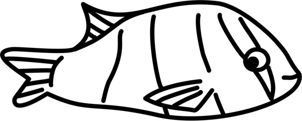 Cute Fish Black Line Art for Kids Coloring Book Drawing Illustration 