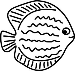 Cute Fish Black Line Art for Kids Coloring Book Drawing Illustration 