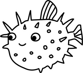 Cute Fish Black Line Art for Kids Coloring Book Drawing Illustration 