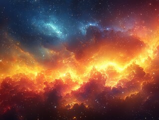 Fototapeta premium Fiery nebula cosmic clouds glow brightly