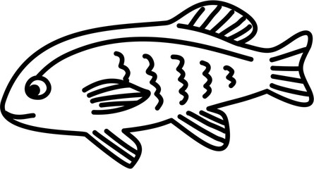 Cute Fish Black Line Art for Kids Coloring Book Drawing Illustration 