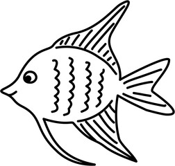 Cute Fish Black Line Art for Kids Coloring Book Drawing Illustration 