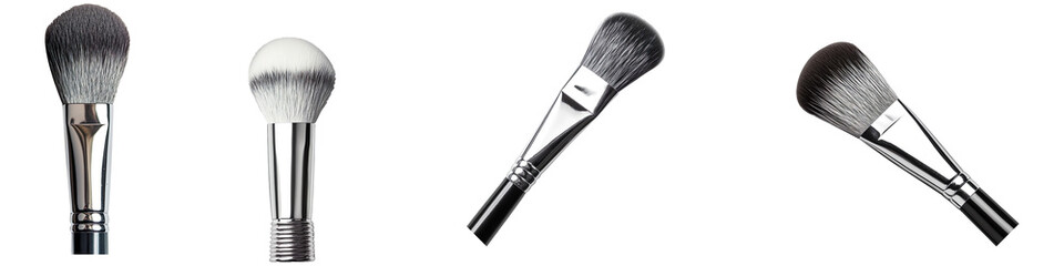 Set of silver makeup brush isolated on transparent background