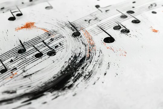 Abstract music notes painted black and white.