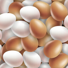 Eggs seamless pattern. Natural colored eggs background. Realistic texture.