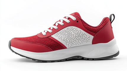 Dynamic Red and White Running Shoe with Perforated Design for Optimal Comfort and Style