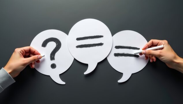 Business communication breakdown concept. Lack of communication skills. Businessmen drawing speech balloons on chalkboard - Powered by Adobe