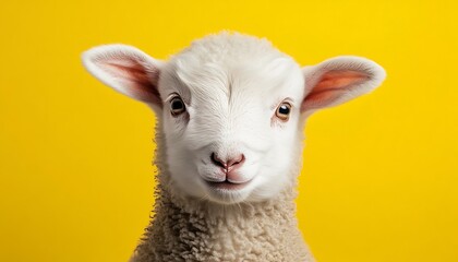 Fototapeta premium Baby Lamb Portrait Yellow Backdrop