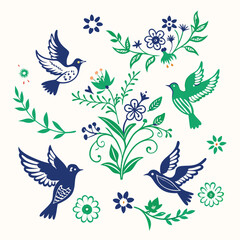 Birds silhouette vector collection white background.