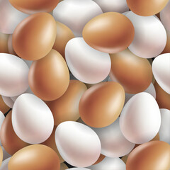 Eggs seamless pattern. Natural colored eggs background. Realistic texture.