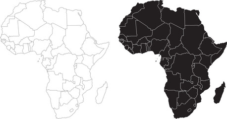 Africa political vector map countries nation division continent black silhouette geography education school supplies design