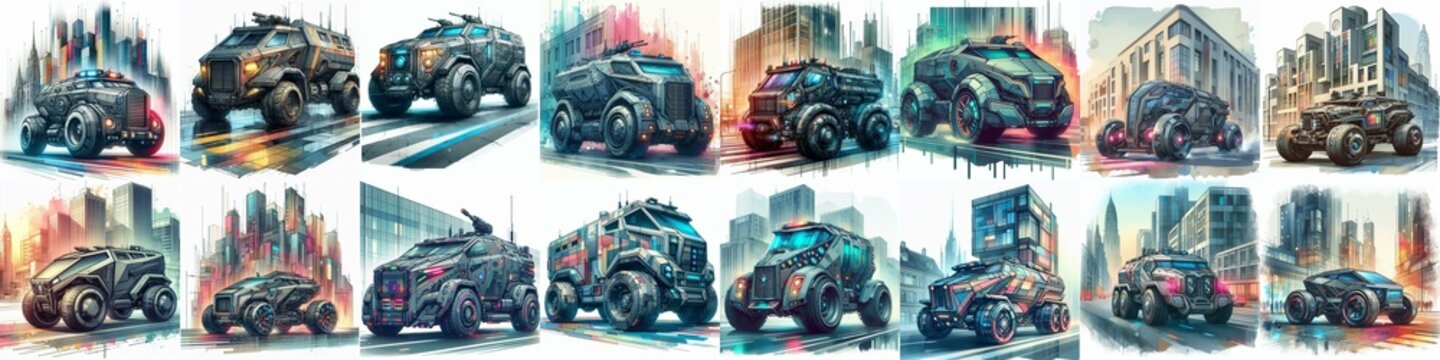 Futuristic concept Armoured car. AI generated illustration