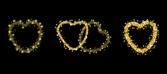 Golden hearts in bright gold sequins, designed for your creativity, design project, wedding invitations, valentine's Day, for a loved one, birthday, vector illustration