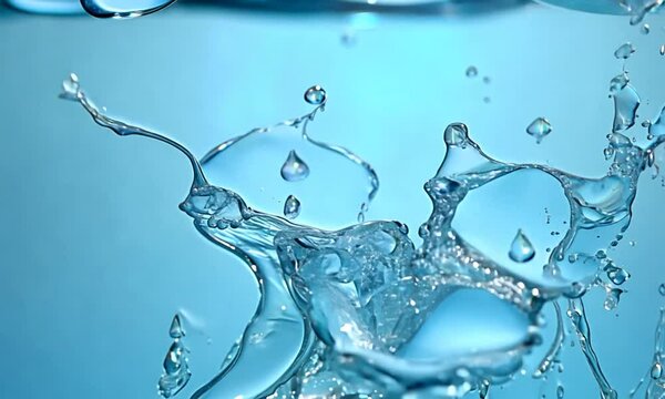 Splashes of water soar up and fall. On a blue background. Filmed is slow motion 1000 fps.