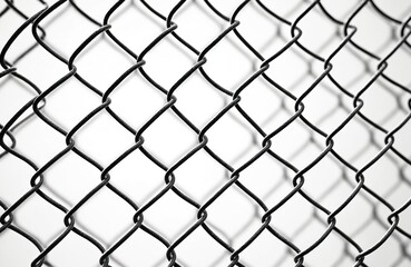 Fototapeta premium Close-up view chainlink fence. Black metal mesh wire pattern. Security, protection concept. Industrial construction element for prison, security, military, construction. Barrier, texture on white