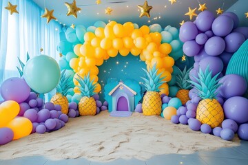 Undersea Spongebobthemed 3D photography backdrop with vibrant elements