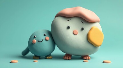 Cute cartoon birds on teal background