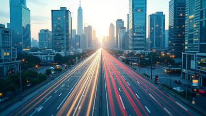 Obraz premium Top View of City Grid with Transportation Routes: Urban Mobility Concept