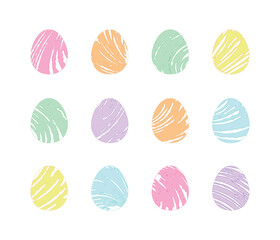 Easter eggs painted with uneven brush smears in tender pastel colors. Hand drawn editable designs