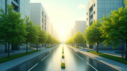 Obraz premium 3D Flat Icon: Overhead Boulevard with Solar Trees for Green Energy Innovation