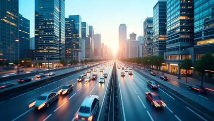 Naklejka premium 3D Flat Icon: Top View Cityscape with Smart Traffic Systems - Advanced Transportation & Urban Mobility Concept with Copy Space on Isolated White Background