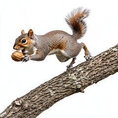 Fototapeta premium Agile Squirrel on Branch with Nut Capturing the Essence of Wildlife and Natural Wonders