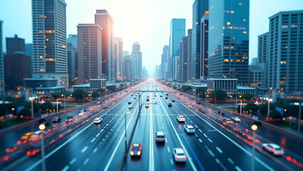 Fototapeta premium 3D Flat Icon: Top View of a City Grid with Transportation Routes - Urban Mobility Concept with Copy Space for Efficient Transit Representation