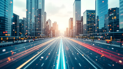 Fototapeta premium Top View City Grid with Transportation Routes: Urban Mobility Concept for Efficient Transit