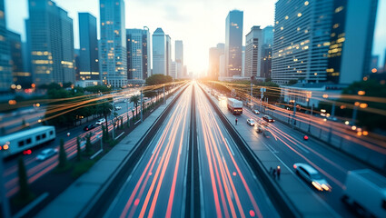 Obraz premium Aerial View of Urban City Grid with Transportation Routes: Double Exposure Concept for Urban Mobility and Efficient Transit - Ideal for Stock Photography with Copy Space