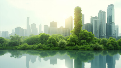Fototapeta premium 3D Flat Icon: Overhead City View with Vertical Gardens for Urban Growth