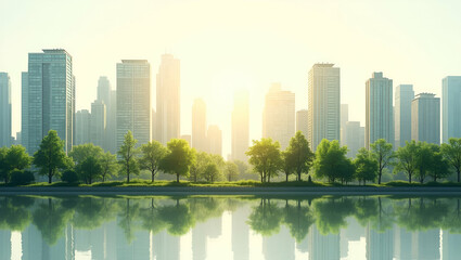 Naklejka premium 3D Flat Icon: Top View of a City with Community Gardens - Urban Green Spaces & Sustainable Living Concept with Copy Space on Isolated White Background