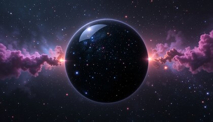 Obraz premium Stunning sphere 3d Cosmic Scene with a Planet and Vibrant Nebula Clouds.