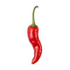 Fresh red chili pepper glossy and vibrant with a green stem Isolated on white background The epitome of spicy zest