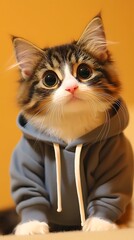 Cute Kitten in Hoodie with Indoor Shot.