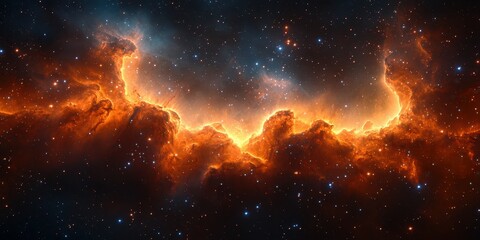 Fototapeta premium Stunning view of fiery cosmic clouds illuminated by distant stars in the peaceful expanse of space