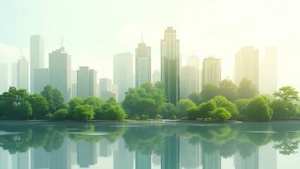 Obraz premium Top View of a City with Green Spaces: Sustainable Urban Planning in Double Exposure Design