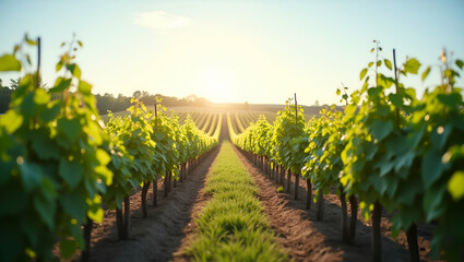 Fototapeta premium Top View of a Vineyard with Automated Pruning: Smart Vineyard Management and Efficient Vine Care in Double Exposure - Perfect for Photo Stock Use