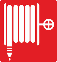 signal white and red emergency fire, hose, fire extinguisher
