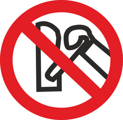 Red and black no entry sign. Ditch, climbing, people climbing, 