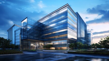 Contemporary 3D rendering of a corporate office building.