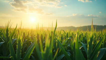 Fototapeta premium Top View of Cornfield with Blockchain Overlay: Transparent Supply Chains & Secure Agriculture