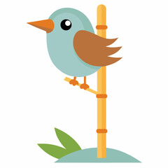 Vector illustration of a bird sitting on a bamboo pole