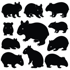 Fototapeta premium Guinea Pigs and Rodents Black Silhouette Vector Set