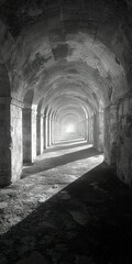 Obraz premium Light pierces ancient arched stone passageway