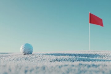 A golf ball delicately placed near the hole, surrounded by a fresh dew on the grass, with the hole and flagstick in perfect alignment